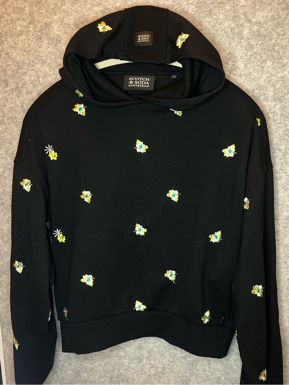 Scotch & Soda Embroidered Relaxed Fit Hoodie Yellow & Green Floral